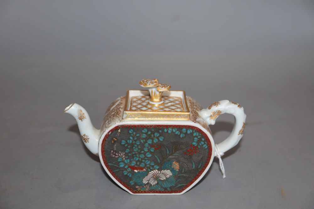 An early 20th century Japanese ceramic and cloisonne teapot and cover signed to lid interior, height 8cm